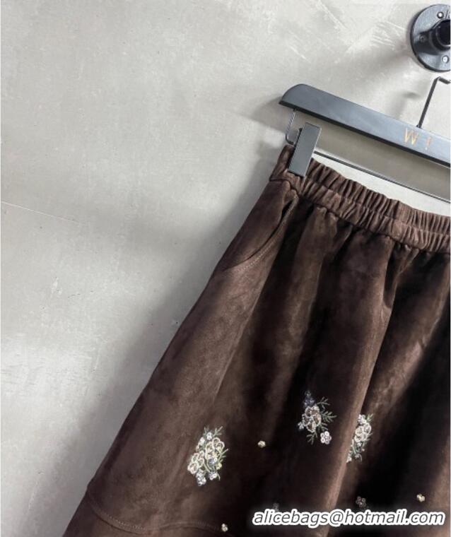 ​New Release Creation Miu Miu Suede Skirt V030316 Dark Brown 2026