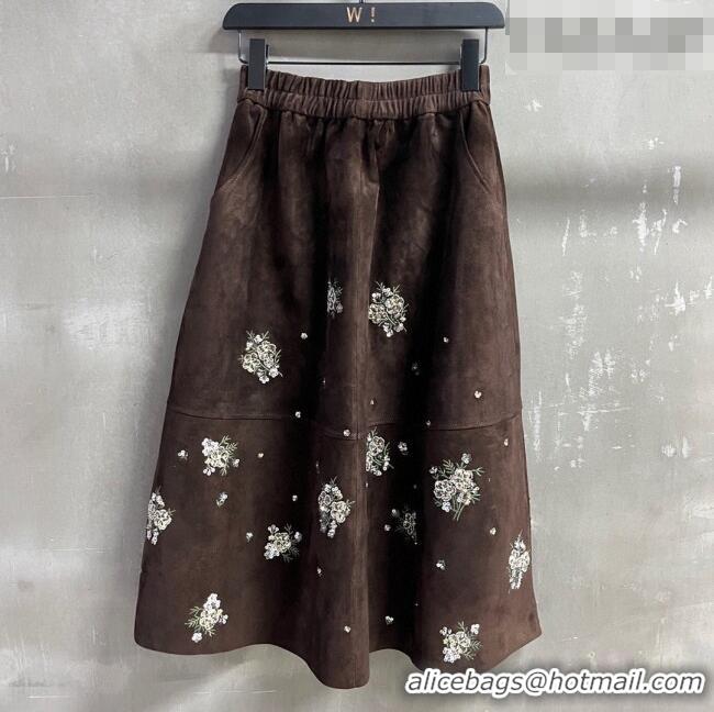 ​New Release Creation Miu Miu Suede Skirt V030316 Dark Brown 2026