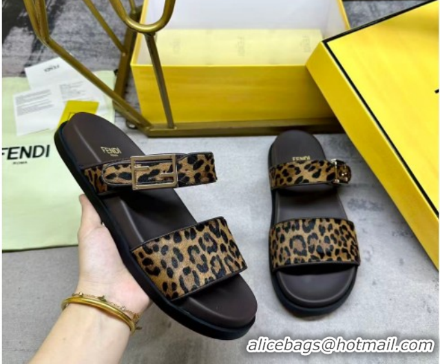 Top Grade Fendi Feel Flat Slides Sandal in Leopard Print FE030201 0302001