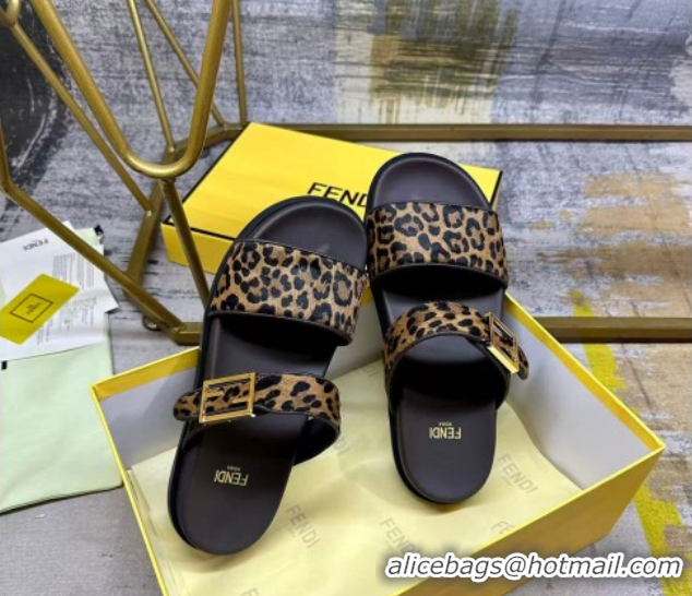 Top Grade Fendi Feel Flat Slides Sandal in Leopard Print FE030201 0302001