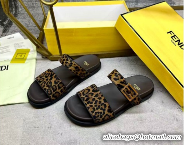 Top Grade Fendi Feel Flat Slides Sandal in Leopard Print FE030201 0302001