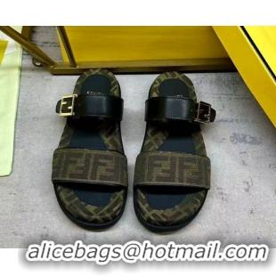 Best Price Fendi Feel Flat Slides Sandal in FF Fabric and Leather FE030201 0302003