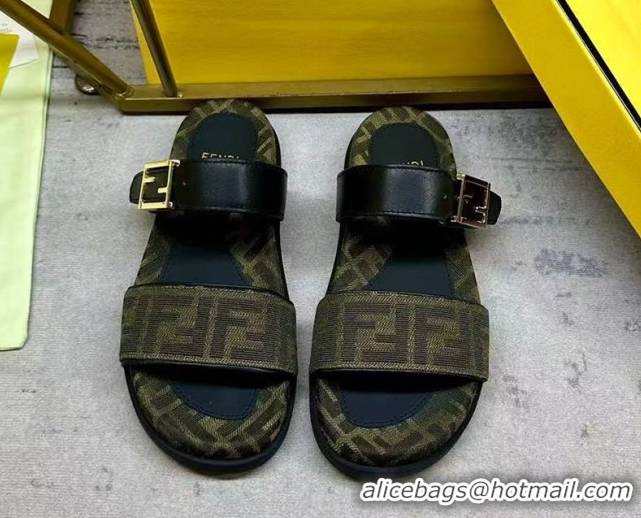 Best Price Fendi Feel Flat Slides Sandal in FF Fabric and Leather FE030201 0302003
