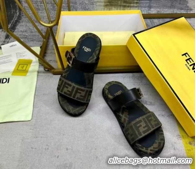 Best Price Fendi Feel Flat Slides Sandal in FF Fabric and Leather FE030201 0302003