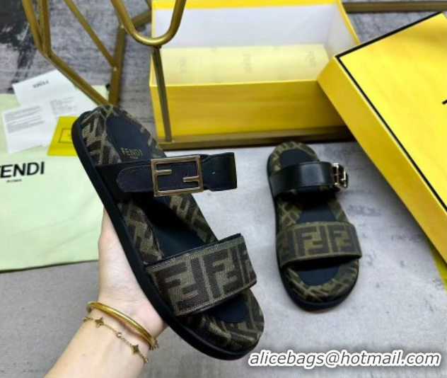 Best Price Fendi Feel Flat Slides Sandal in FF Fabric and Leather FE030201 0302003