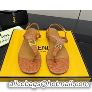 Sumptuous Fendi Delfina Flat Thong Sandals in Embossed Leather FE030201 Light Brown 2026