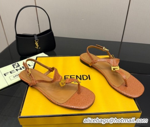 Sumptuous Fendi Delfina Flat Thong Sandals in Embossed Leather FE030201 Light Brown 2026