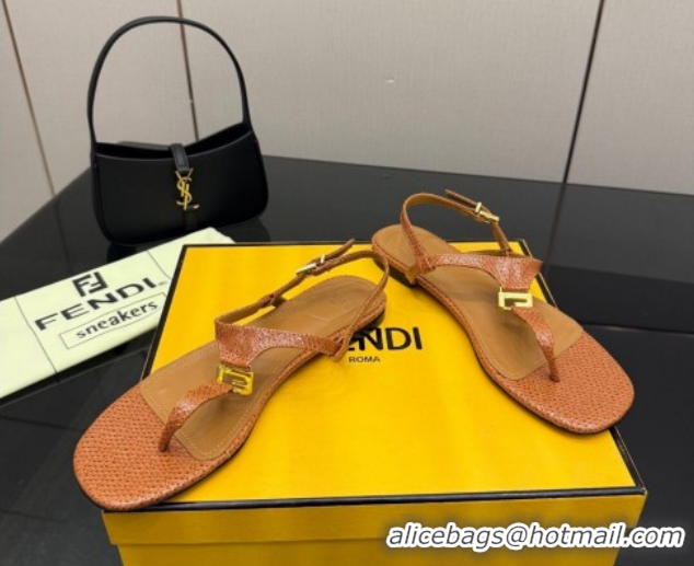 Sumptuous Fendi Delfina Flat Thong Sandals in Embossed Leather FE030201 Light Brown 2026