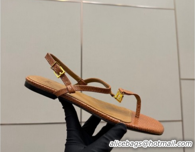 Sumptuous Fendi Delfina Flat Thong Sandals in Embossed Leather FE030201 Light Brown 2026