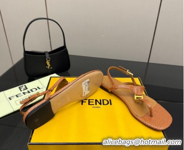 Sumptuous Fendi Delfina Flat Thong Sandals in Embossed Leather FE030201 Light Brown 2026
