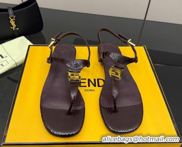 Purchase Fendi Delfina Flat Thong Sandals in Embossed Leather FE030201 Dark Brown 2026