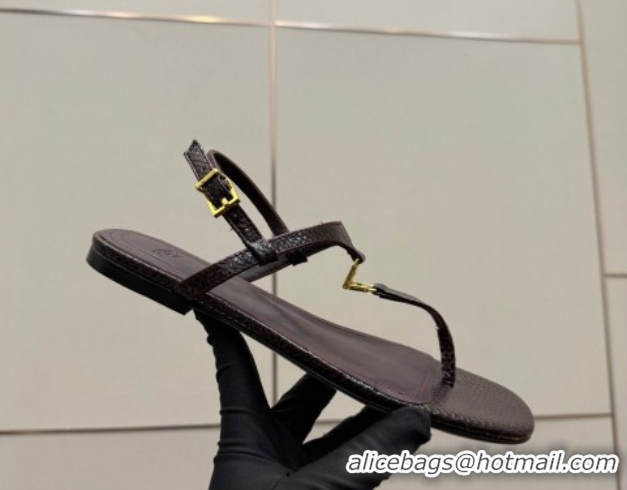 Purchase Fendi Delfina Flat Thong Sandals in Embossed Leather FE030201 Dark Brown 2026