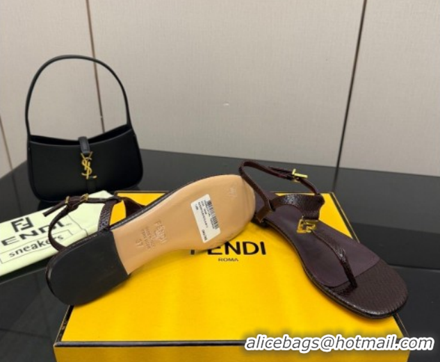 Purchase Fendi Delfina Flat Thong Sandals in Embossed Leather FE030201 Dark Brown 2026