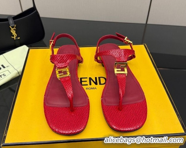 Shop Cheap Fendi Delfina Flat Thong Sandals in Embossed Leather FE030201 Red 2026