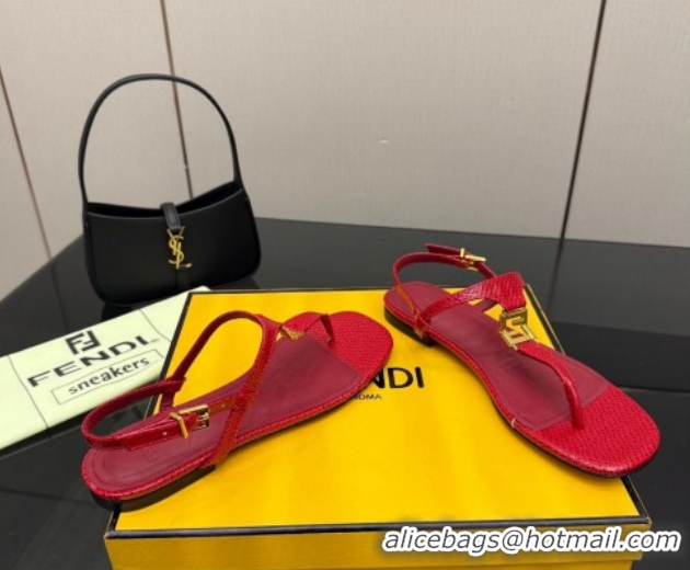 Shop Cheap Fendi Delfina Flat Thong Sandals in Embossed Leather FE030201 Red 2026