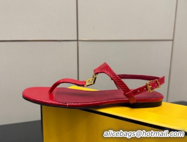 Shop Cheap Fendi Delfina Flat Thong Sandals in Embossed Leather FE030201 Red 2026