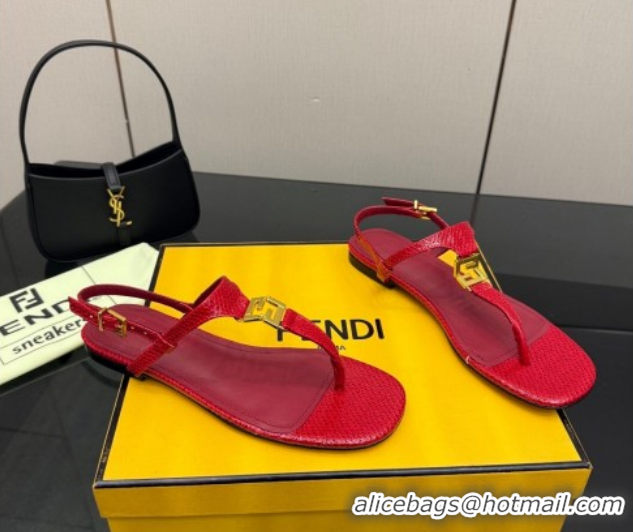 Shop Cheap Fendi Delfina Flat Thong Sandals in Embossed Leather FE030201 Red 2026