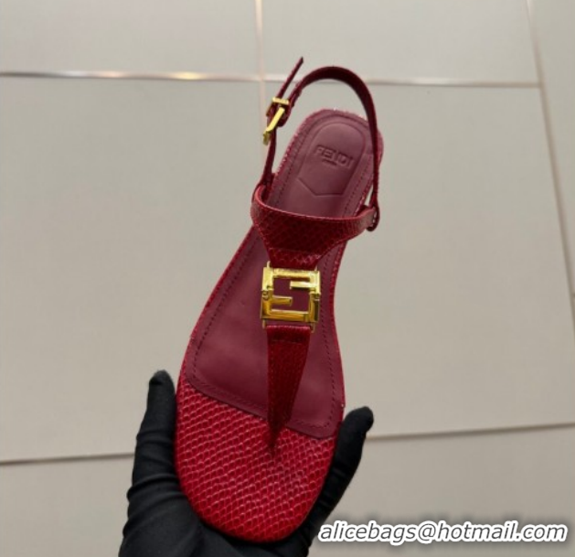 Shop Cheap Fendi Delfina Flat Thong Sandals in Embossed Leather FE030201 Red 2026