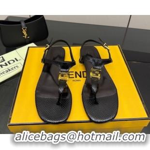 Perfect Fendi Delfina Flat Thong Sandals in Embossed Leather FE030201 Black 2026
