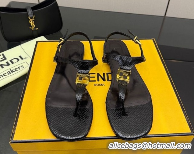 Perfect Fendi Delfina Flat Thong Sandals in Embossed Leather FE030201 Black 2026