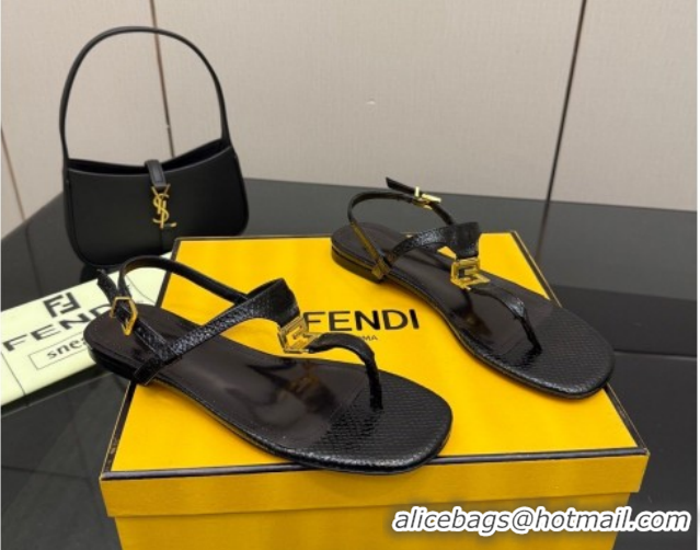 Perfect Fendi Delfina Flat Thong Sandals in Embossed Leather FE030201 Black 2026