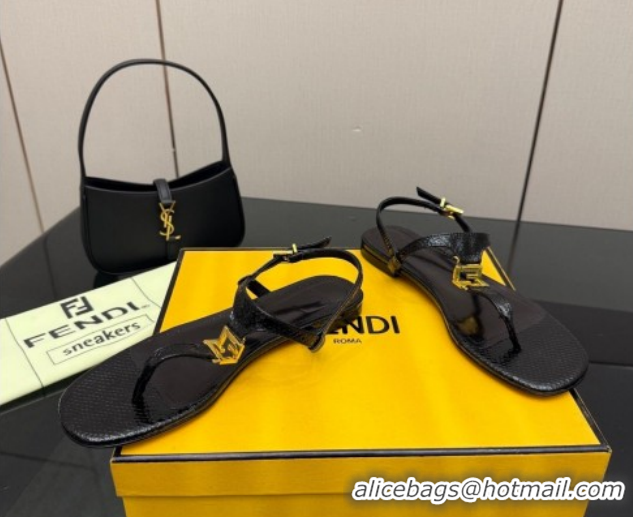Perfect Fendi Delfina Flat Thong Sandals in Embossed Leather FE030201 Black 2026