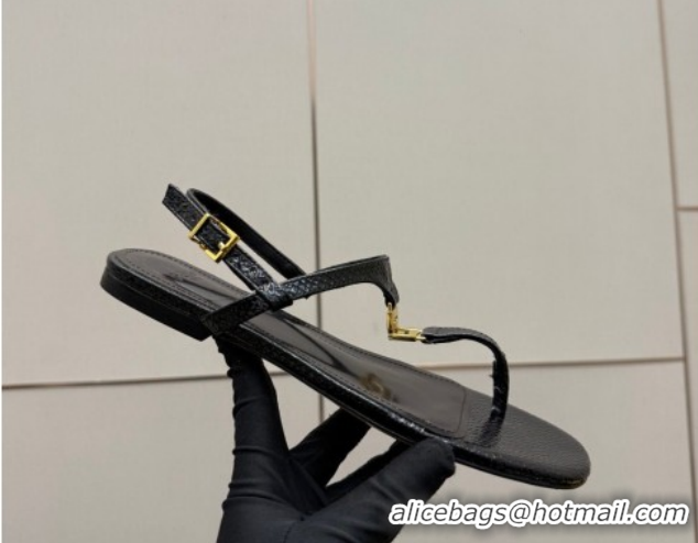 Perfect Fendi Delfina Flat Thong Sandals in Embossed Leather FE030201 Black 2026