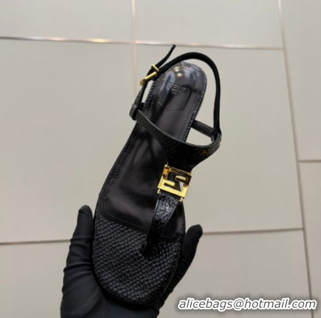 Perfect Fendi Delfina Flat Thong Sandals in Embossed Leather FE030201 Black 2026