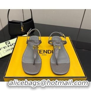 Pretty Style Fendi Delfina Flat Thong Sandals in Embossed Leather FE030201 Grey 2026