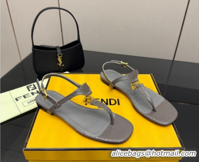 Pretty Style Fendi Delfina Flat Thong Sandals in Embossed Leather FE030201 Grey 2026