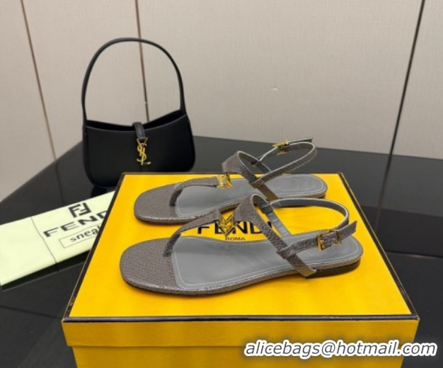 Pretty Style Fendi Delfina Flat Thong Sandals in Embossed Leather FE030201 Grey 2026