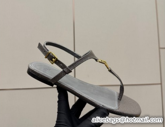 Pretty Style Fendi Delfina Flat Thong Sandals in Embossed Leather FE030201 Grey 2026