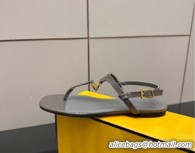 Pretty Style Fendi Delfina Flat Thong Sandals in Embossed Leather FE030201 Grey 2026