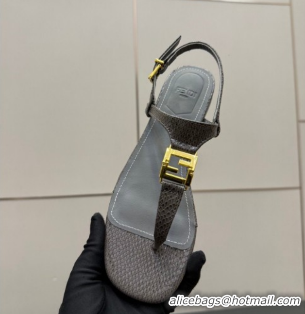 Pretty Style Fendi Delfina Flat Thong Sandals in Embossed Leather FE030201 Grey 2026