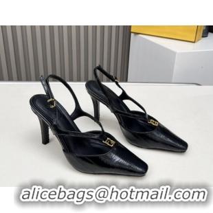 Luxury Fendi FFold Heel Sandals in Eel Embossed Leather FE030202 Black 2026