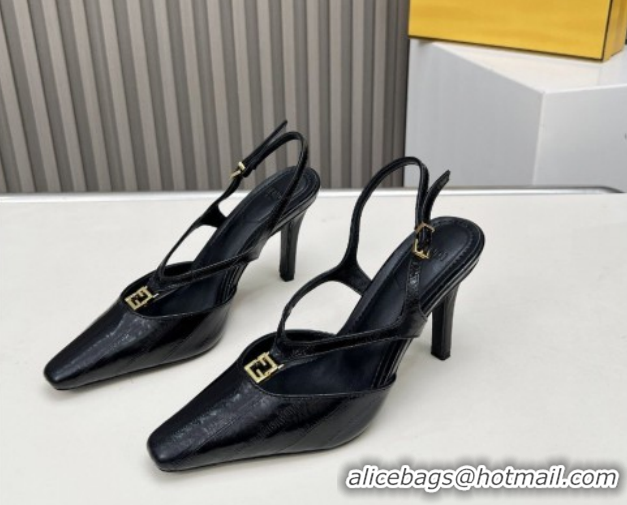 Luxury Fendi FFold Heel Sandals in Eel Embossed Leather FE030202 Black 2026