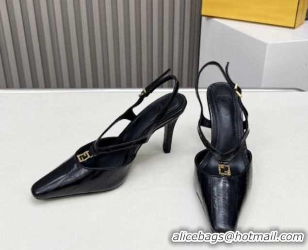 Luxury Fendi FFold Heel Sandals in Eel Embossed Leather FE030202 Black 2026
