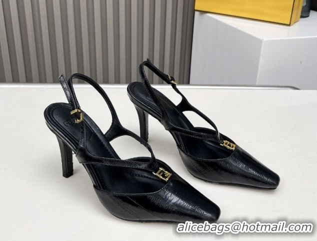 Luxury Fendi FFold Heel Sandals in Eel Embossed Leather FE030202 Black 2026