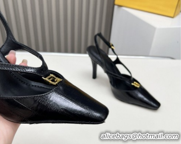 Luxury Fendi FFold Heel Sandals in Eel Embossed Leather FE030202 Black 2026