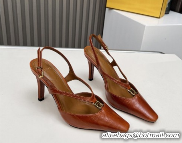 Best Grade Fendi FFold Heel Sandals in Eel Embossed Leather FE030202 Tan Brown 2026