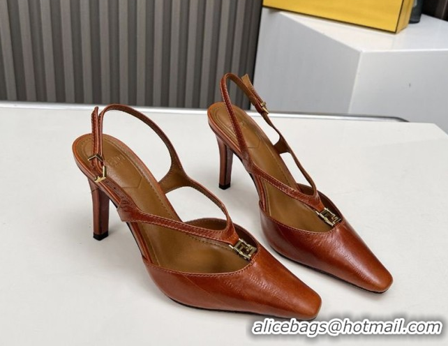 Best Grade Fendi FFold Heel Sandals in Eel Embossed Leather FE030202 Tan Brown 2026