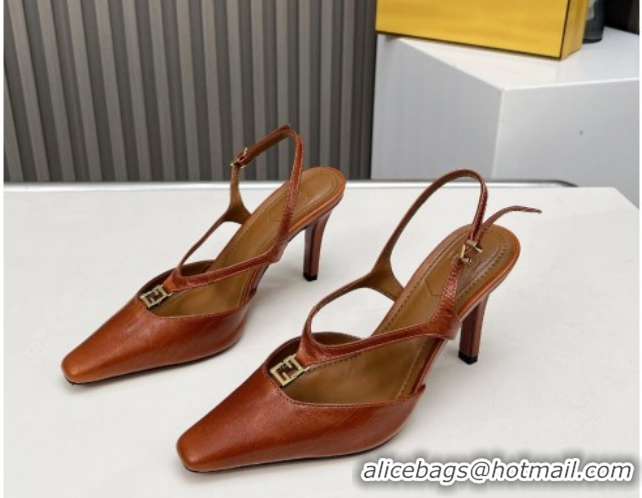 Best Grade Fendi FFold Heel Sandals in Eel Embossed Leather FE030202 Tan Brown 2026