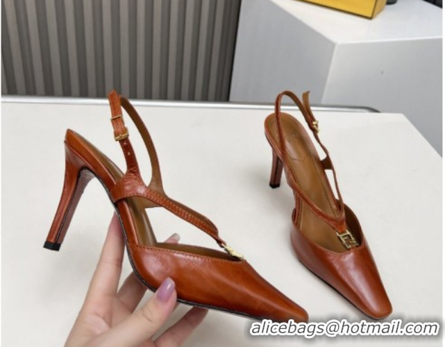 Best Grade Fendi FFold Heel Sandals in Eel Embossed Leather FE030202 Tan Brown 2026