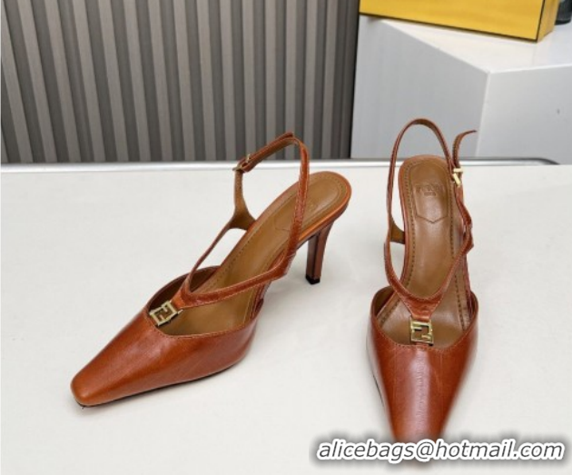 Best Grade Fendi FFold Heel Sandals in Eel Embossed Leather FE030202 Tan Brown 2026