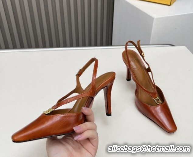 Best Grade Fendi FFold Heel Sandals in Eel Embossed Leather FE030202 Tan Brown 2026