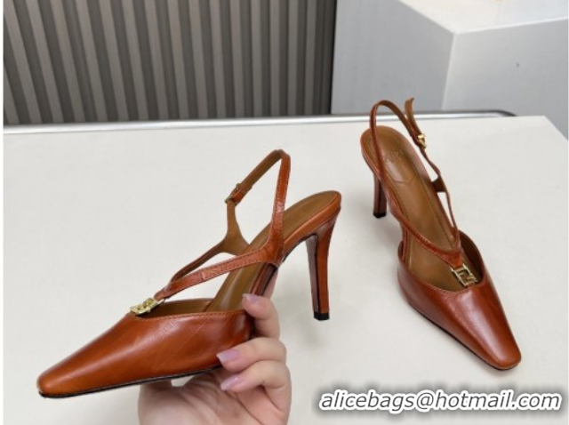 Best Grade Fendi FFold Heel Sandals in Eel Embossed Leather FE030202 Tan Brown 2026