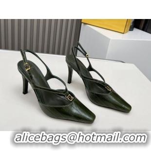 Most Popular Fendi FFold Heel Sandals in Eel Embossed Leather FE030202 Green 2026