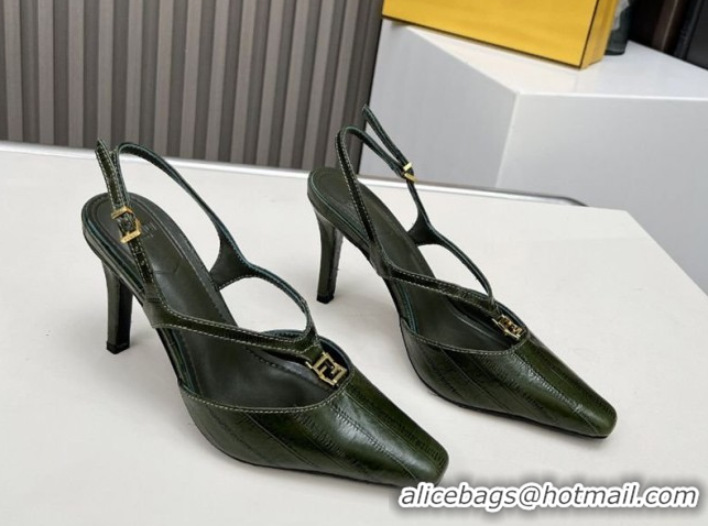 Most Popular Fendi FFold Heel Sandals in Eel Embossed Leather FE030202 Green 2026