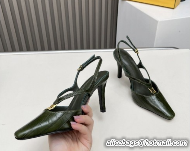 Most Popular Fendi FFold Heel Sandals in Eel Embossed Leather FE030202 Green 2026