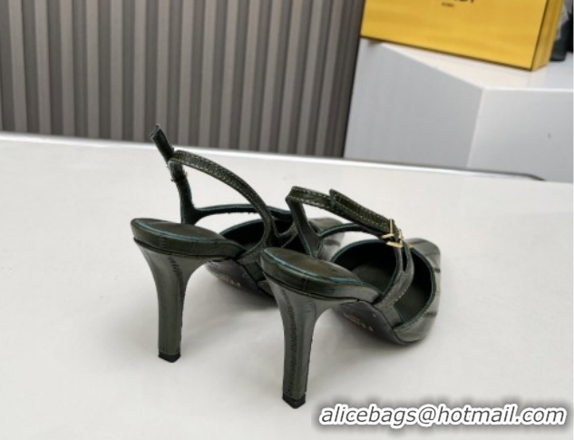 Most Popular Fendi FFold Heel Sandals in Eel Embossed Leather FE030202 Green 2026
